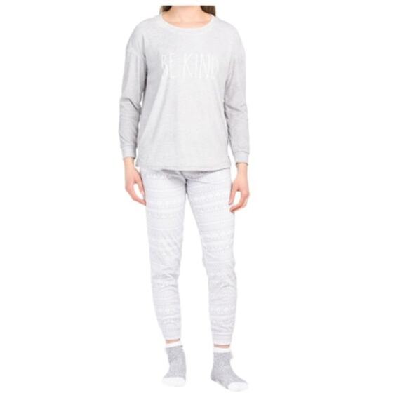 Rae Dunn Grey Fair Isle Sleepwear Pajama Gift Set Be Kind Loungewear Size Large - Picture 2 of 9